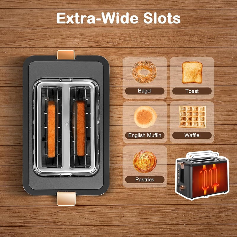 Mecity Toaster 2 Slice Stainless Steel Body Timer, Bagel/Defrost/Reheat/Cancel Functions,Warming Rack, Removable Tray, 6 Browning Settings, Extra Wide Slots, Bread Toaster, 120V 800W Grey - Image 4